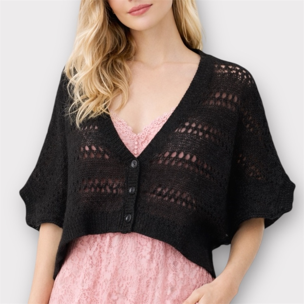 Cropped Mohair-Effect Batwing Cardigan
